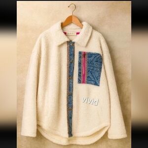 We The Free Sherpa Cardi Oversized Botton Down Jacket Patchwork X-Large NWT